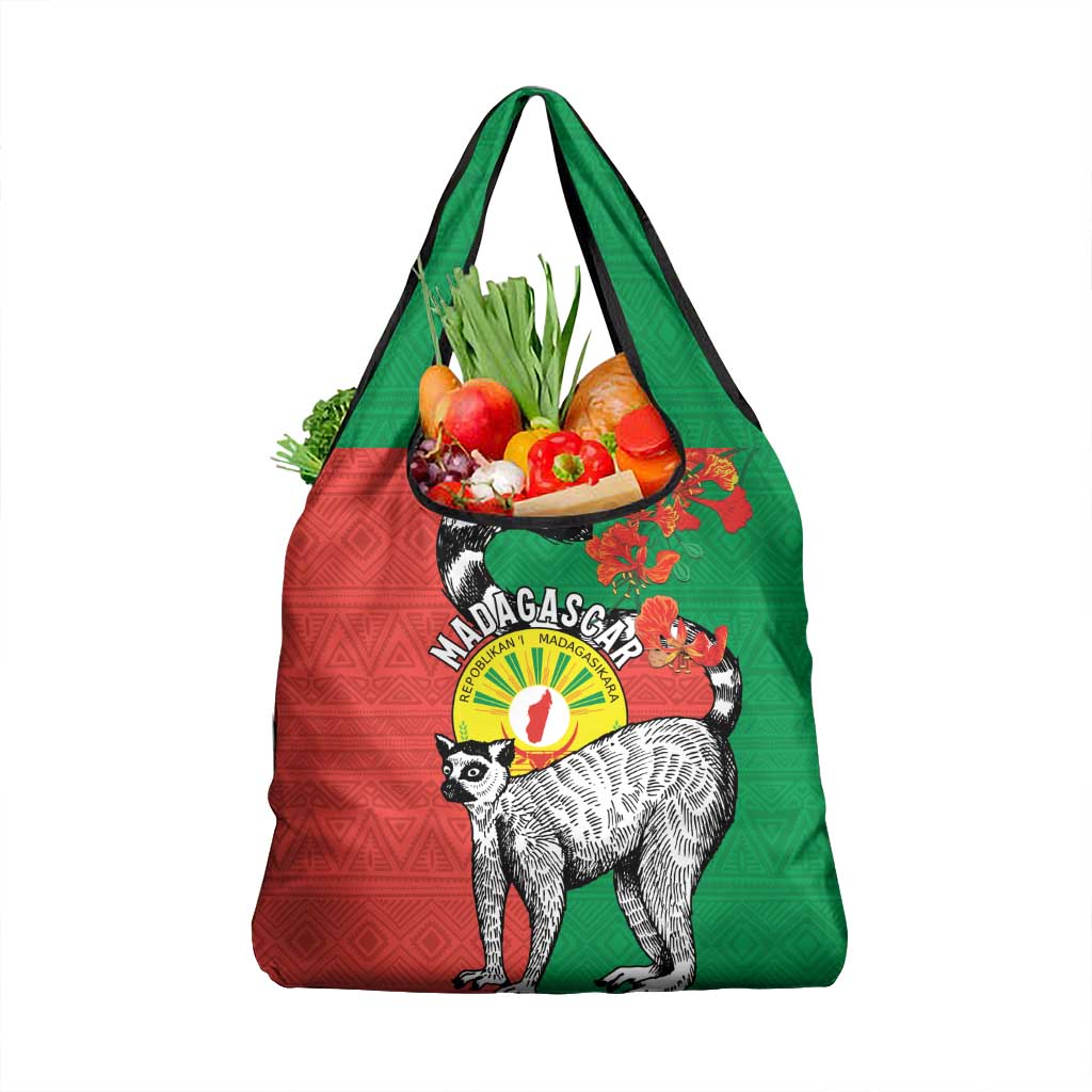 Happy Madagascar Independence Day Grocery Bag Ring-Tailed Lemur With Seal Of Madagasikara