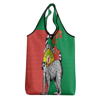 Happy Madagascar Independence Day Grocery Bag Ring-Tailed Lemur With Seal Of Madagasikara