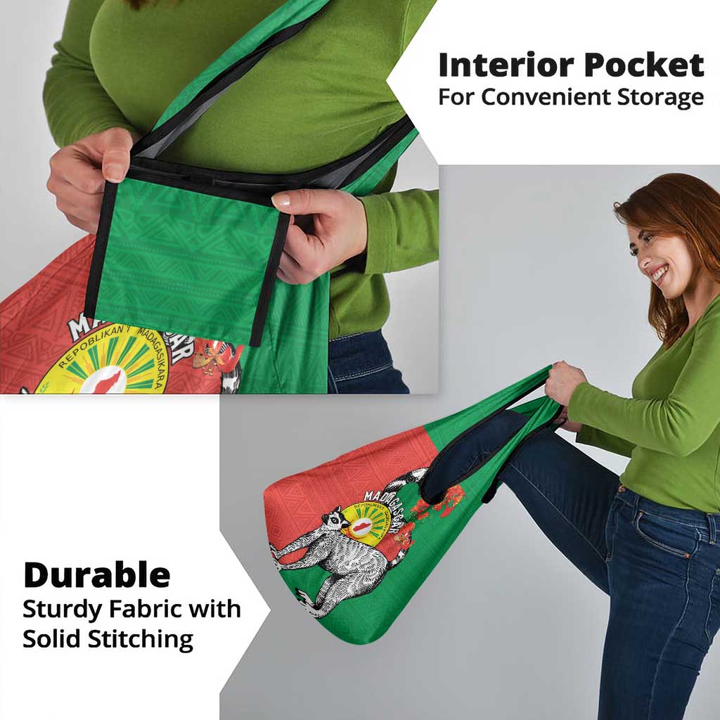 Happy Madagascar Independence Day Grocery Bag Ring-Tailed Lemur With Seal Of Madagasikara