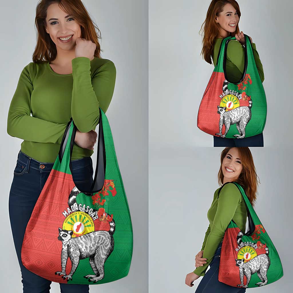Happy Madagascar Independence Day Grocery Bag Ring-Tailed Lemur With Seal Of Madagasikara