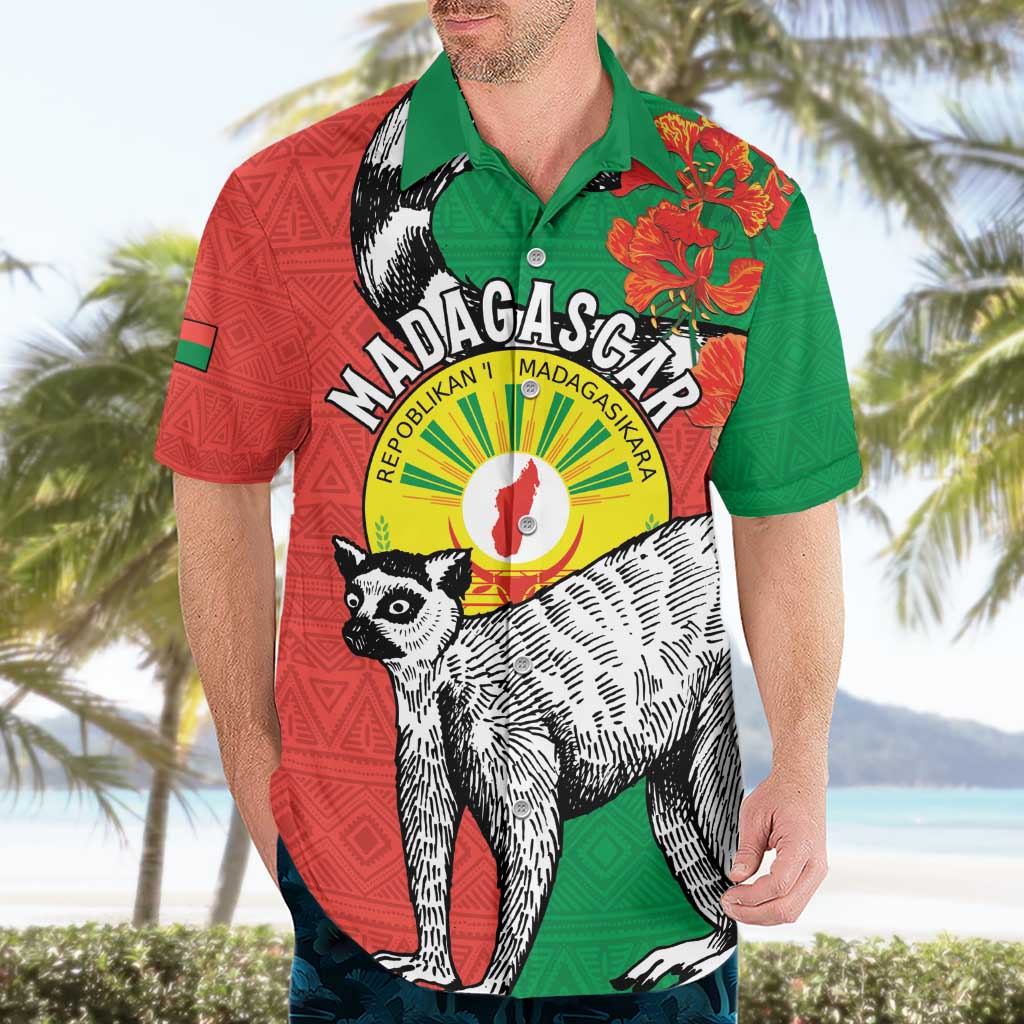 Happy Madagascar Independence Day Hawaiian Shirt Ring-Tailed Lemur With Seal Of Madagasikara