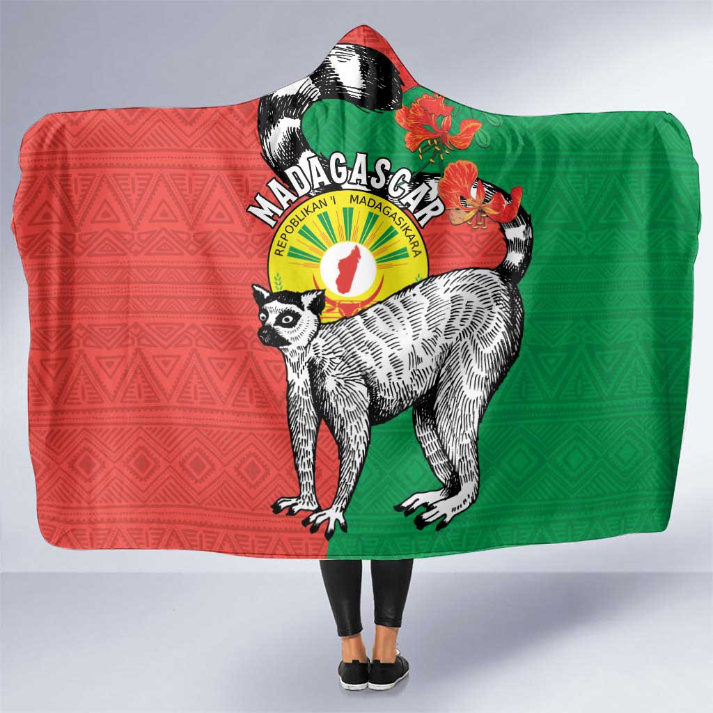 Happy Madagascar Independence Day Hooded Blanket Ring-Tailed Lemur With Seal Of Madagasikara