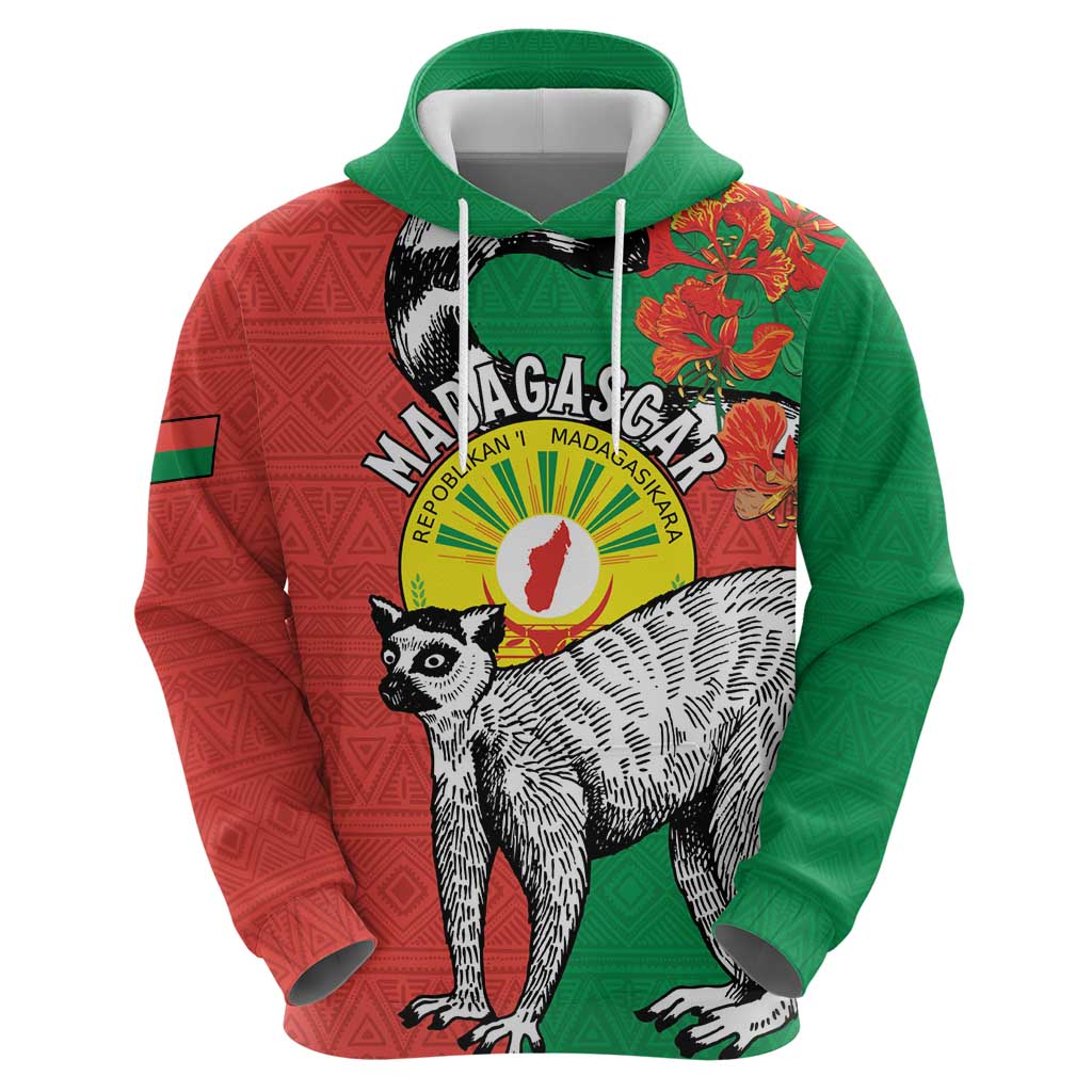 Happy Madagascar Independence Day Hoodie Ring-Tailed Lemur With Seal Of Madagasikara