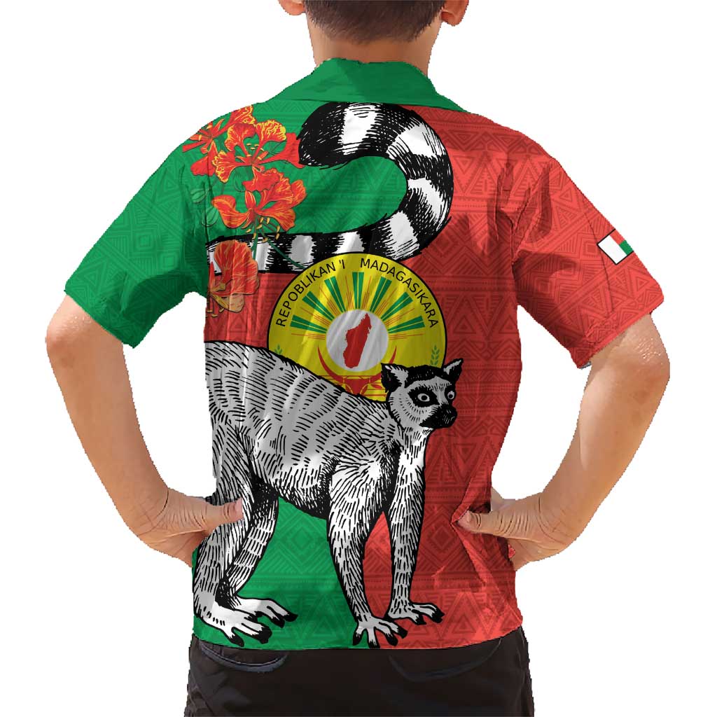 Happy Madagascar Independence Day Kid Hawaiian Shirt Ring-Tailed Lemur With Seal Of Madagasikara