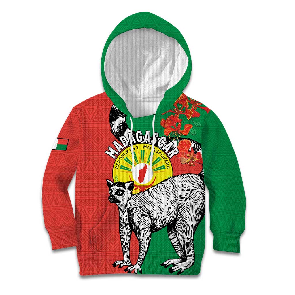 Happy Madagascar Independence Day Kid Hoodie Ring-Tailed Lemur With Seal Of Madagasikara