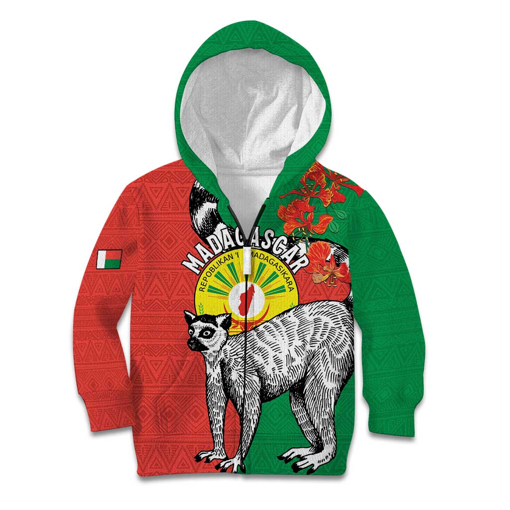 Happy Madagascar Independence Day Kid Hoodie Ring-Tailed Lemur With Seal Of Madagasikara