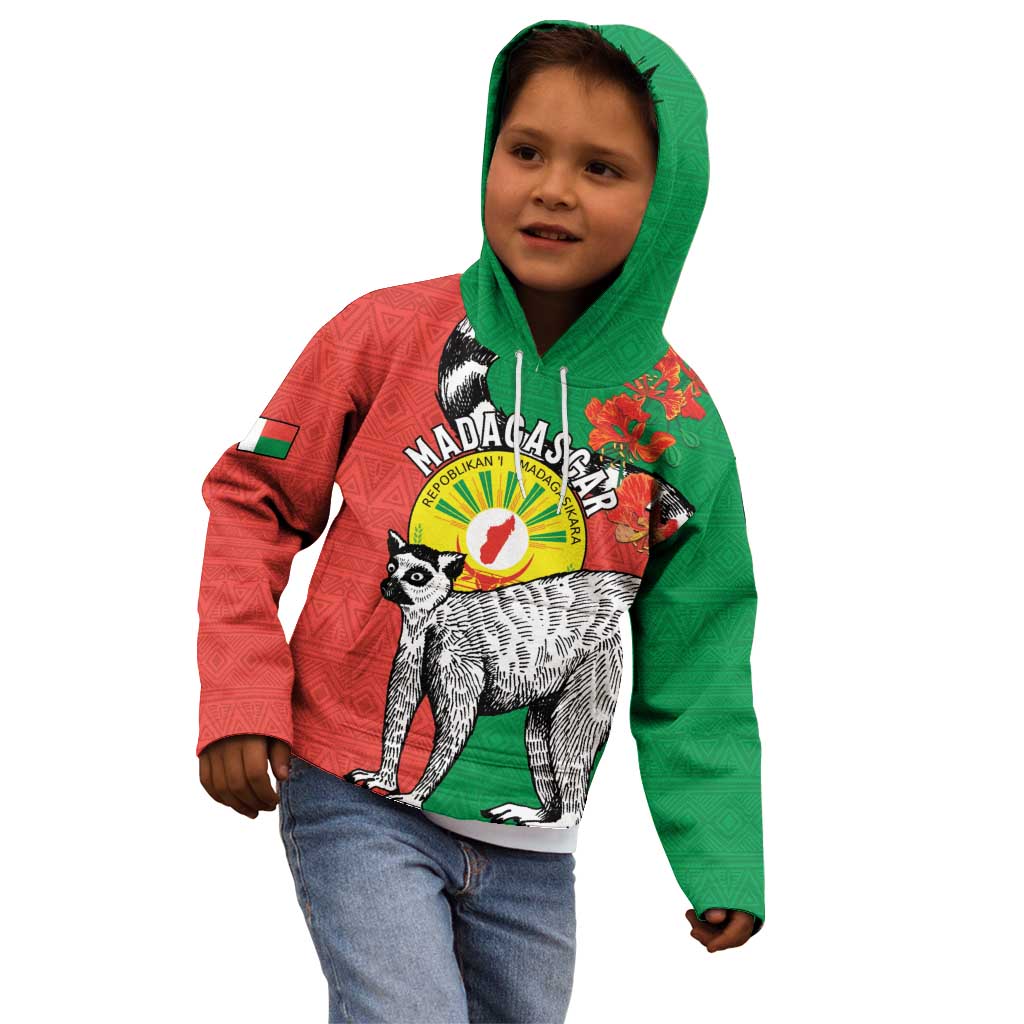 Happy Madagascar Independence Day Kid Hoodie Ring-Tailed Lemur With Seal Of Madagasikara