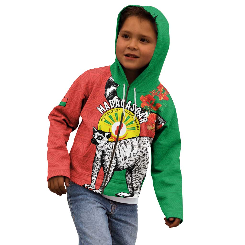 Happy Madagascar Independence Day Kid Hoodie Ring-Tailed Lemur With Seal Of Madagasikara