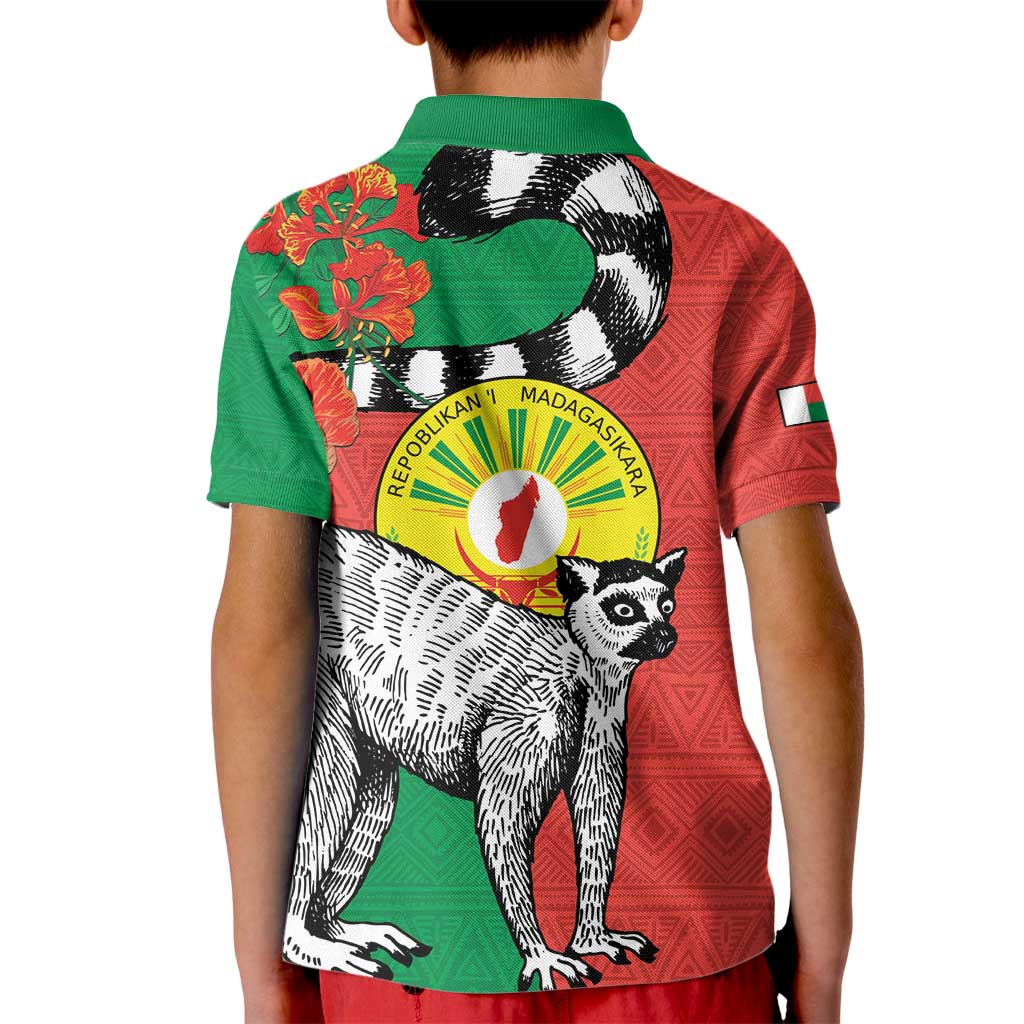 Happy Madagascar Independence Day Kid Polo Shirt Ring-Tailed Lemur With Seal Of Madagasikara