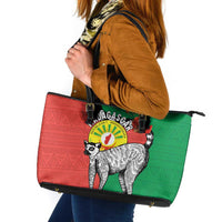 Happy Madagascar Independence Day Leather Tote Bag Ring-Tailed Lemur With Seal Of Madagasikara