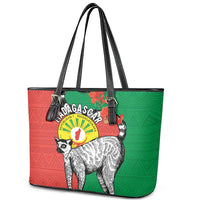 Happy Madagascar Independence Day Leather Tote Bag Ring-Tailed Lemur With Seal Of Madagasikara
