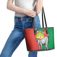 Happy Madagascar Independence Day Leather Tote Bag Ring-Tailed Lemur With Seal Of Madagasikara