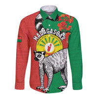 Happy Madagascar Independence Day Long Sleeve Button Shirt Ring-Tailed Lemur With Seal Of Madagasikara