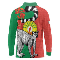 Happy Madagascar Independence Day Long Sleeve Polo Shirt Ring-Tailed Lemur With Seal Of Madagasikara