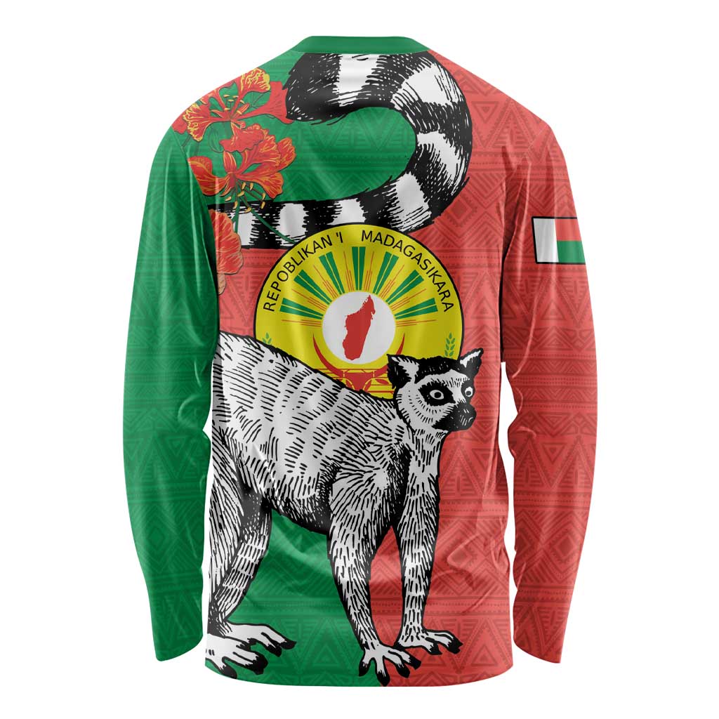 Happy Madagascar Independence Day Long Sleeve Shirt Ring-Tailed Lemur With Seal Of Madagasikara