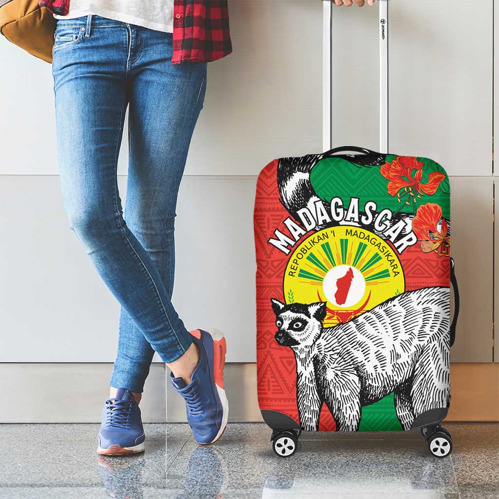 Happy Madagascar Independence Day Luggage Cover Ring-Tailed Lemur With Seal Of Madagasikara