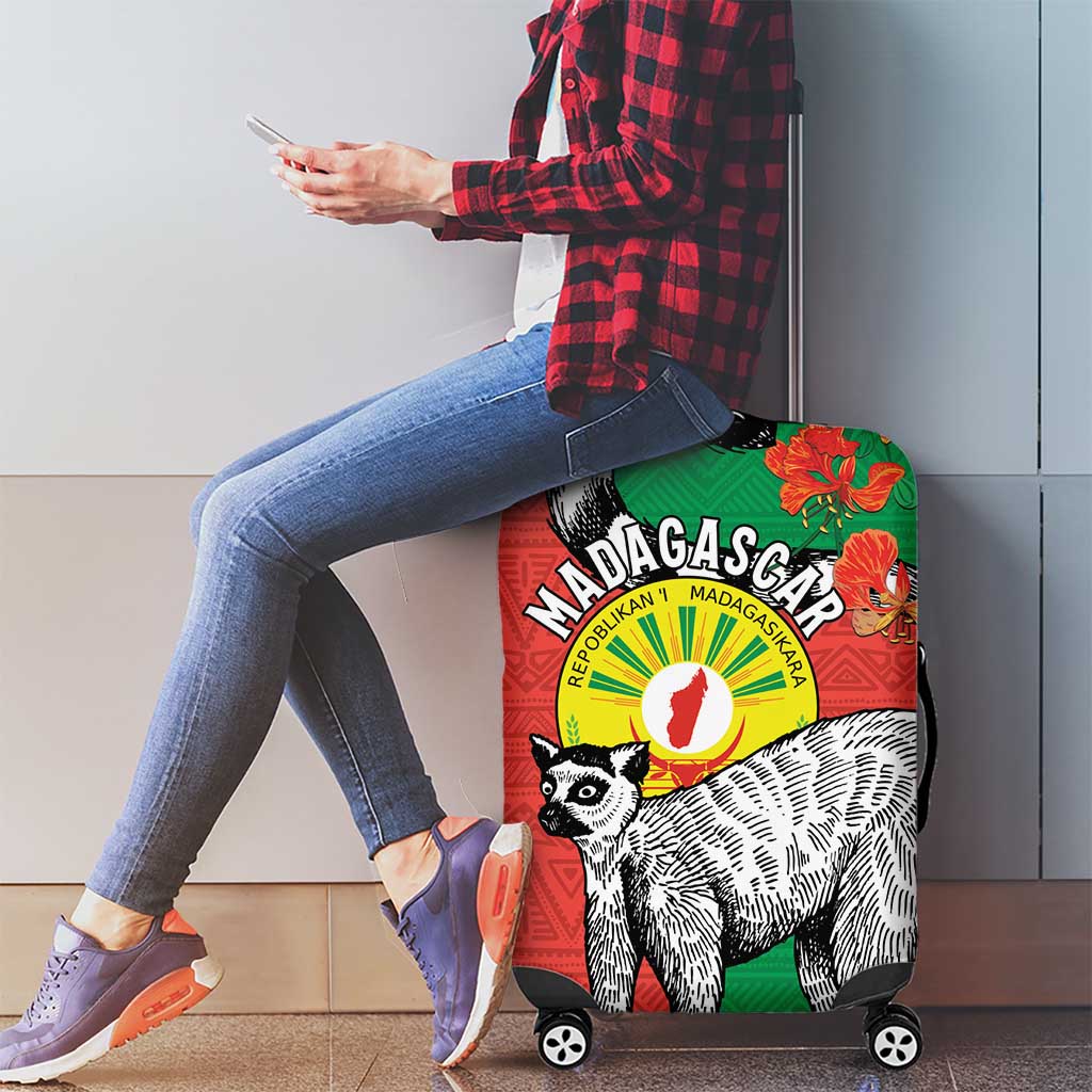 Happy Madagascar Independence Day Luggage Cover Ring-Tailed Lemur With Seal Of Madagasikara