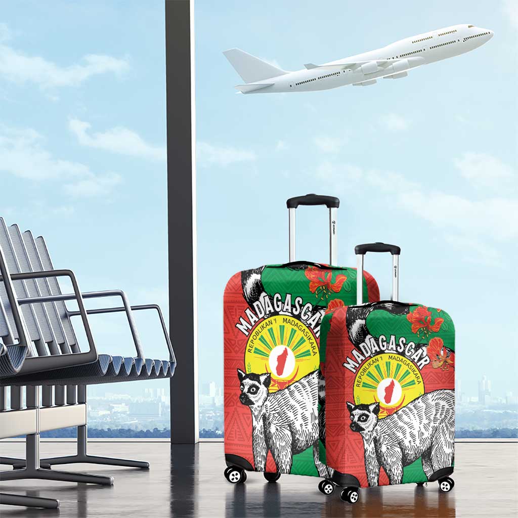 Happy Madagascar Independence Day Luggage Cover Ring-Tailed Lemur With Seal Of Madagasikara
