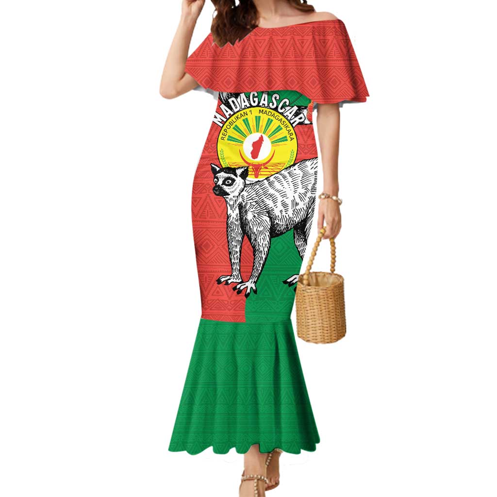 Happy Madagascar Independence Day Mermaid Dress Ring-Tailed Lemur With Seal Of Madagasikara