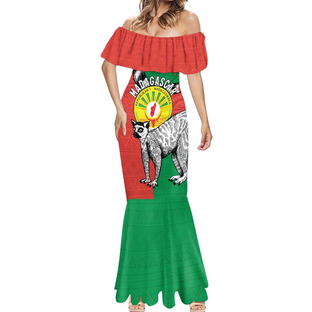 Happy Madagascar Independence Day Mermaid Dress Ring-Tailed Lemur With Seal Of Madagasikara