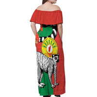 Happy Madagascar Independence Day Off Shoulder Maxi Dress Ring-Tailed Lemur With Seal Of Madagasikara