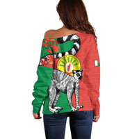 Happy Madagascar Independence Day Off Shoulder Sweater Ring-Tailed Lemur With Seal Of Madagasikara