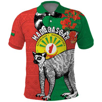 Happy Madagascar Independence Day Polo Shirt Ring-Tailed Lemur With Seal Of Madagasikara