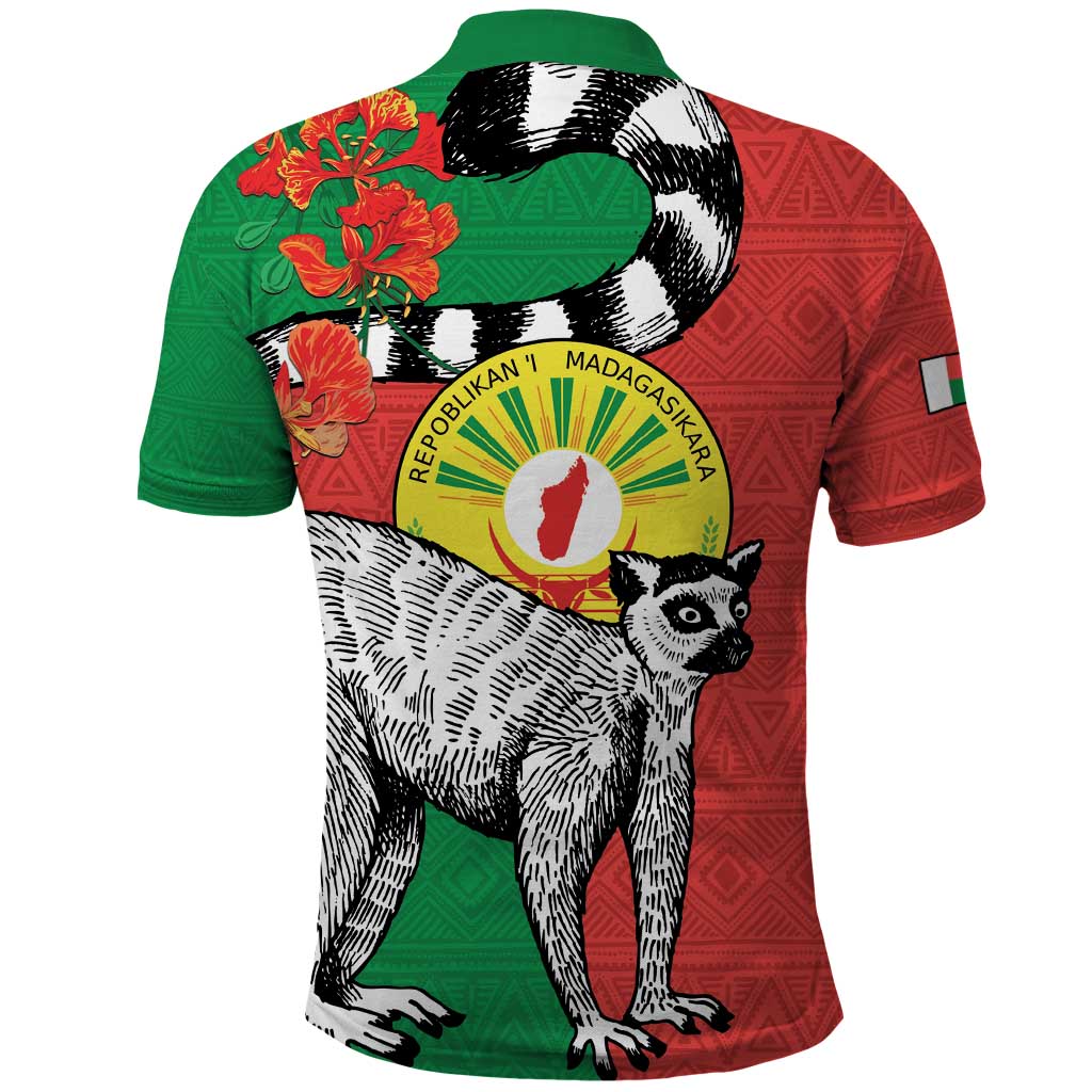 Happy Madagascar Independence Day Polo Shirt Ring-Tailed Lemur With Seal Of Madagasikara