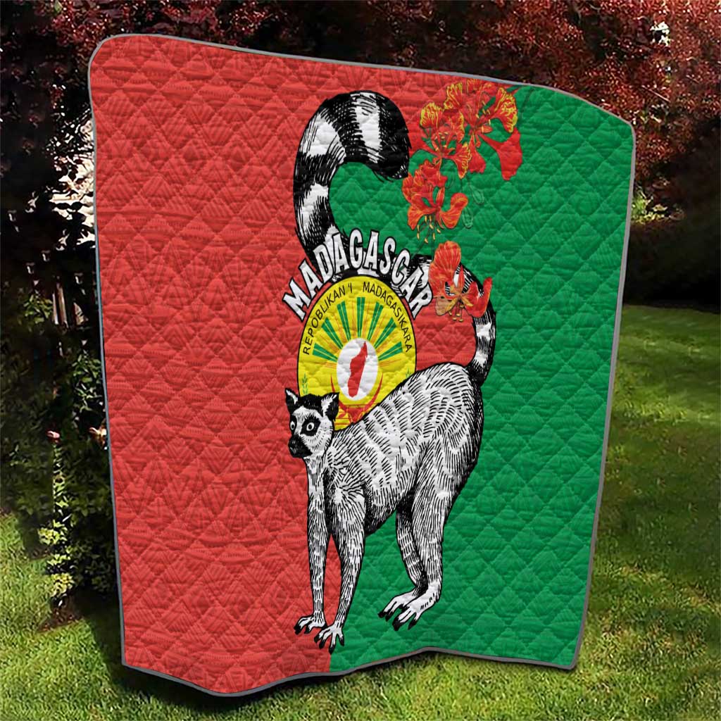 Happy Madagascar Independence Day Quilt Ring-Tailed Lemur With Seal Of Madagasikara