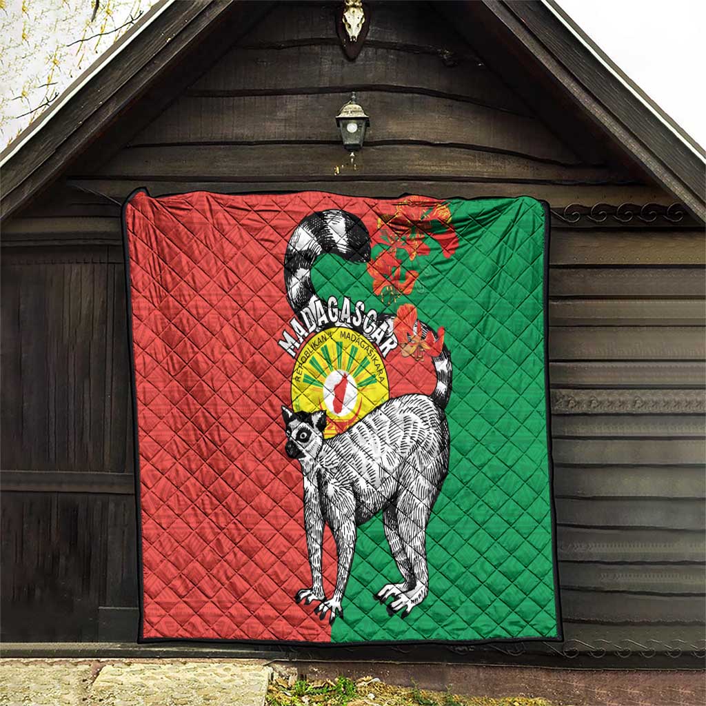 Happy Madagascar Independence Day Quilt Ring-Tailed Lemur With Seal Of Madagasikara