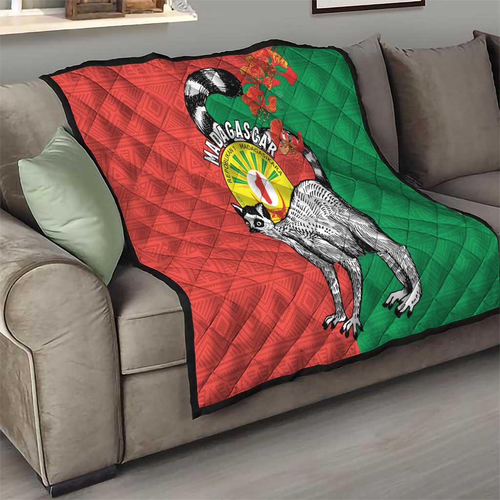 Happy Madagascar Independence Day Quilt Ring-Tailed Lemur With Seal Of Madagasikara