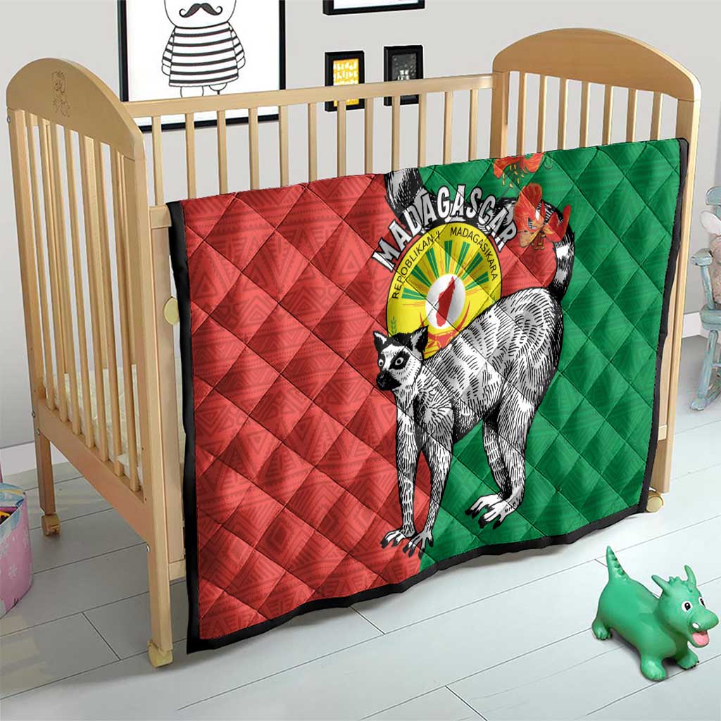 Happy Madagascar Independence Day Quilt Ring-Tailed Lemur With Seal Of Madagasikara