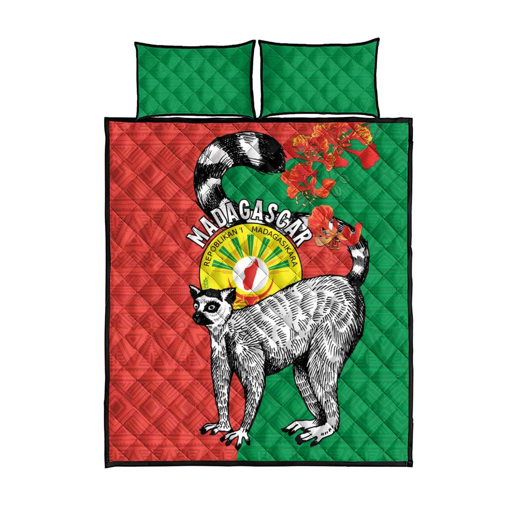 Happy Madagascar Independence Day Quilt Bed Set Ring-Tailed Lemur With Seal Of Madagasikara