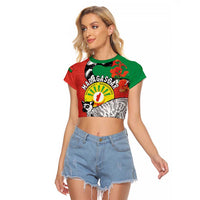 Happy Madagascar Independence Day Raglan Cropped T Shirt Ring-Tailed Lemur With Seal Of Madagasikara