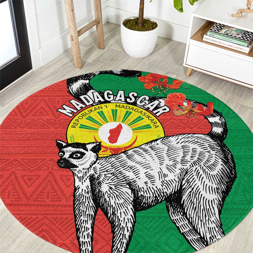 Happy Madagascar Independence Day Round Carpet Ring-Tailed Lemur With Seal Of Madagasikara