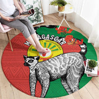 Happy Madagascar Independence Day Round Carpet Ring-Tailed Lemur With Seal Of Madagasikara