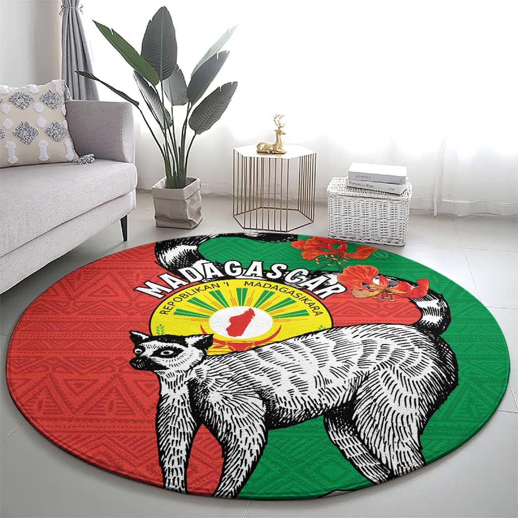 Happy Madagascar Independence Day Round Carpet Ring-Tailed Lemur With Seal Of Madagasikara