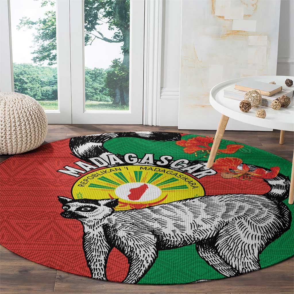Happy Madagascar Independence Day Round Carpet Ring-Tailed Lemur With Seal Of Madagasikara