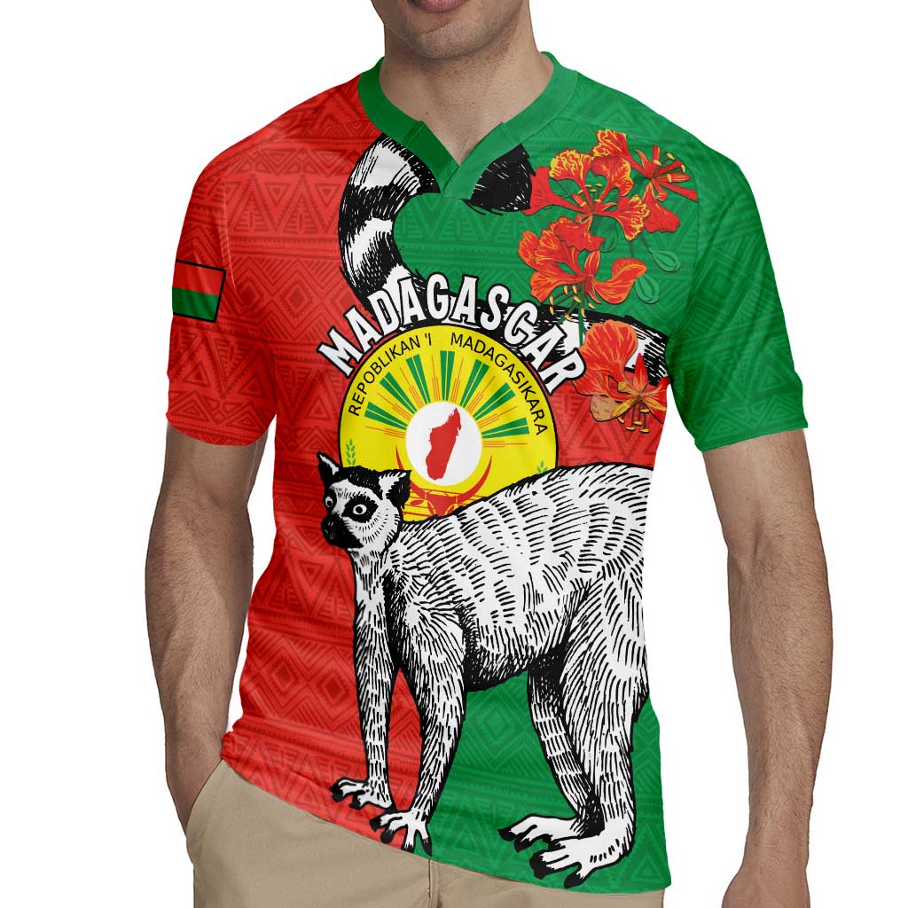 Happy Madagascar Independence Day Rugby Jersey Ring-Tailed Lemur With Seal Of Madagasikara