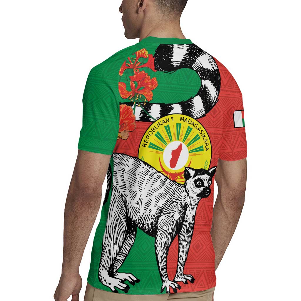 Happy Madagascar Independence Day Rugby Jersey Ring-Tailed Lemur With Seal Of Madagasikara