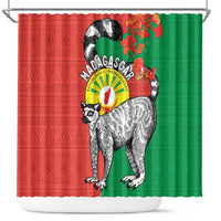 Happy Madagascar Independence Day Shower Curtain Ring-Tailed Lemur With Seal Of Madagasikara
