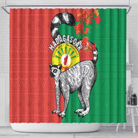 Happy Madagascar Independence Day Shower Curtain Ring-Tailed Lemur With Seal Of Madagasikara