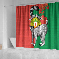 Happy Madagascar Independence Day Shower Curtain Ring-Tailed Lemur With Seal Of Madagasikara