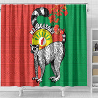Happy Madagascar Independence Day Shower Curtain Ring-Tailed Lemur With Seal Of Madagasikara