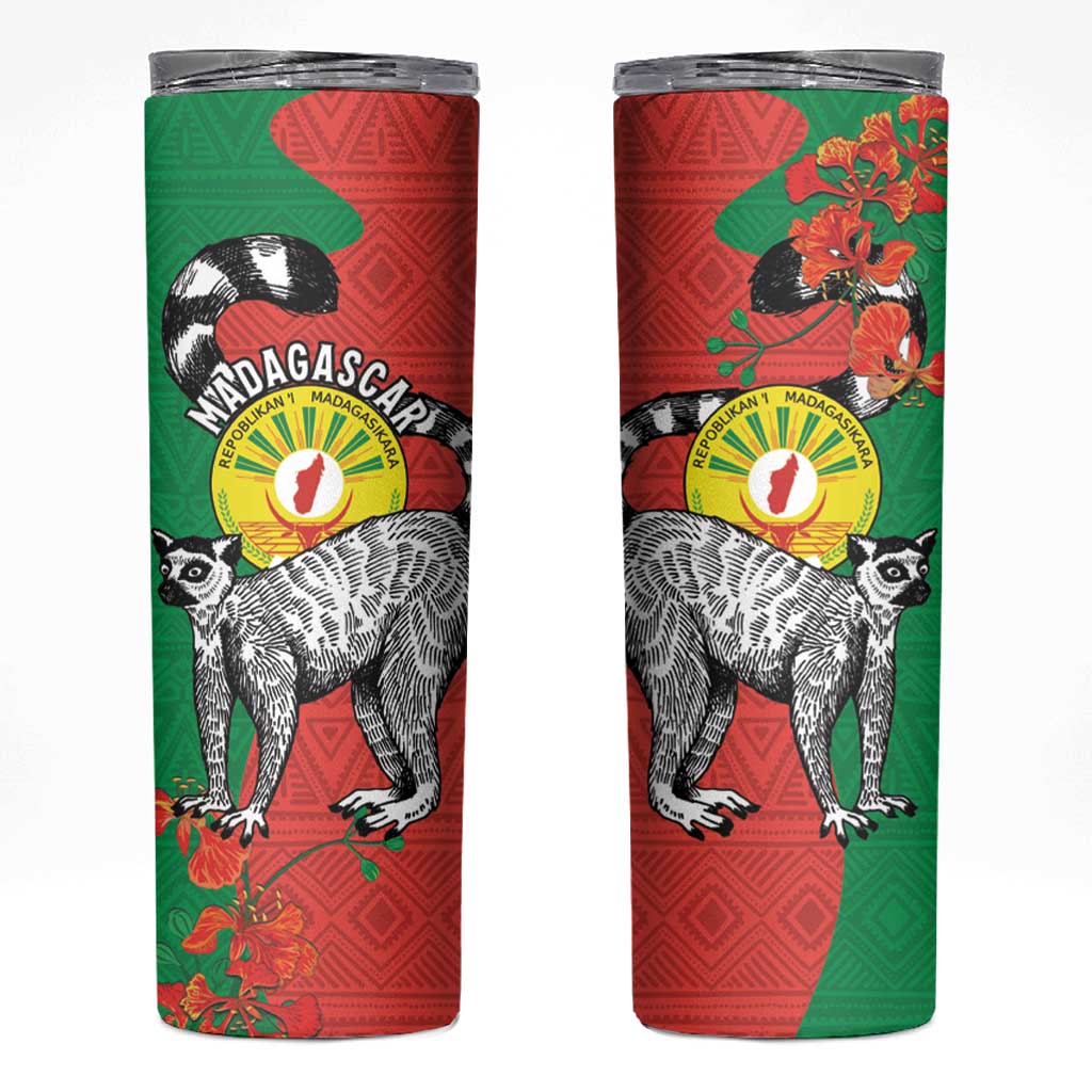 Happy Madagascar Independence Day Skinny Tumbler Ring-Tailed Lemur With Seal Of Madagasikara