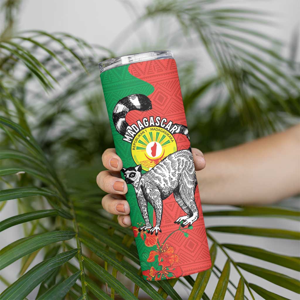 Happy Madagascar Independence Day Skinny Tumbler Ring-Tailed Lemur With Seal Of Madagasikara