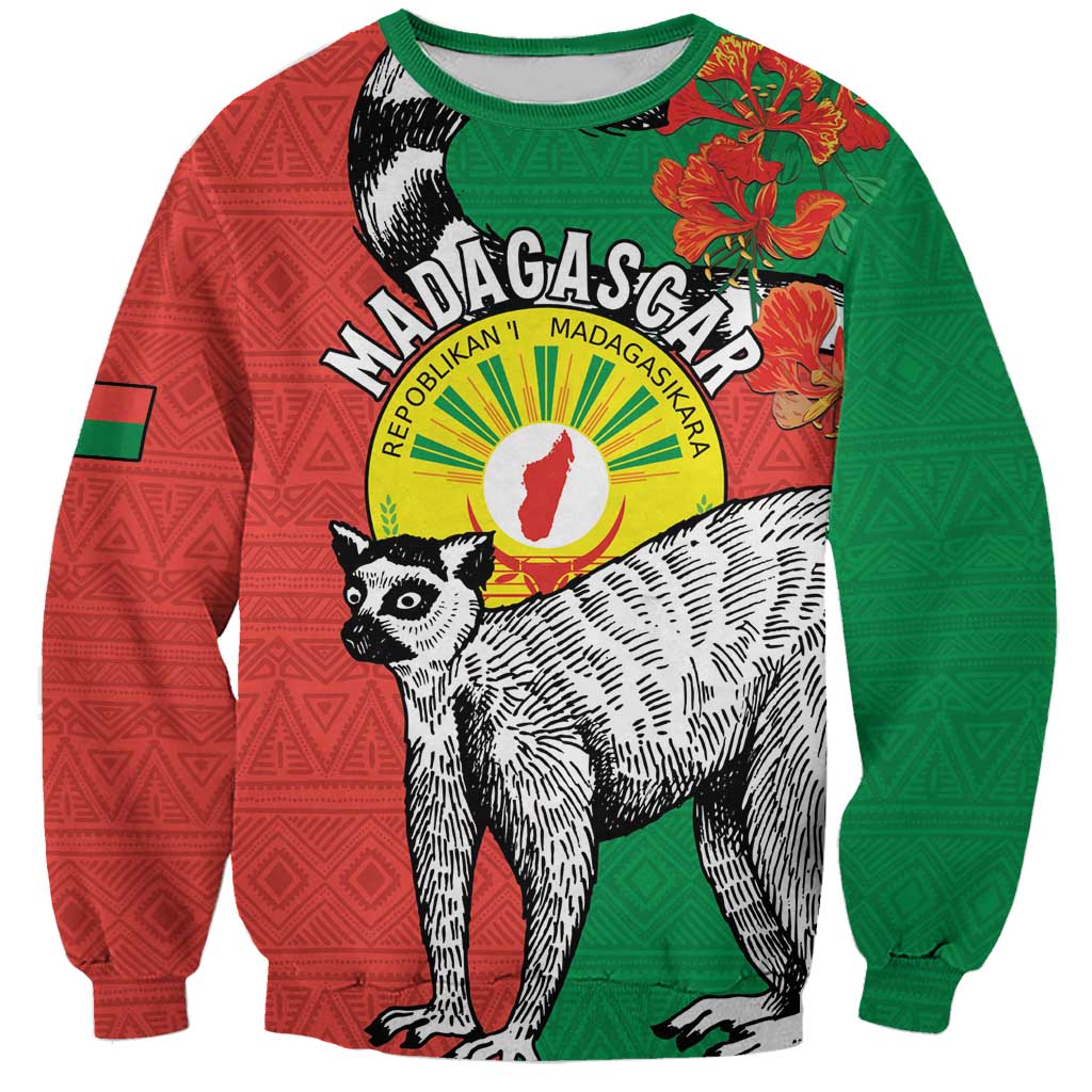 Happy Madagascar Independence Day Sweatshirt Ring-Tailed Lemur With Seal Of Madagasikara