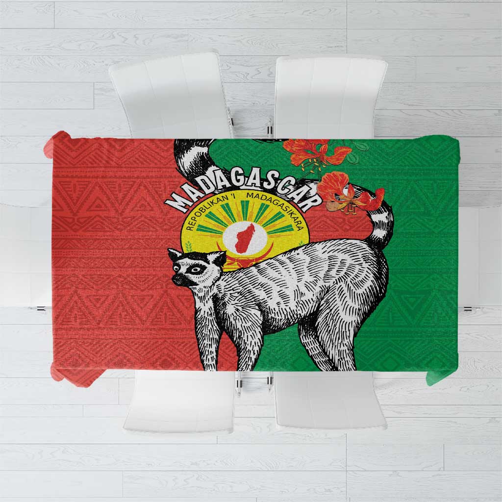 Happy Madagascar Independence Day Tablecloth Ring-Tailed Lemur With Seal Of Madagasikara