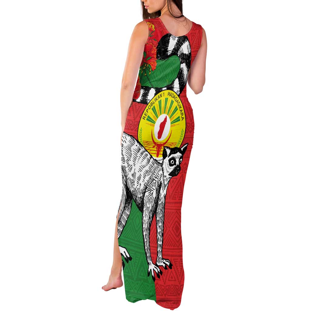 Happy Madagascar Independence Day Tank Maxi Dress Ring-Tailed Lemur With Seal Of Madagasikara