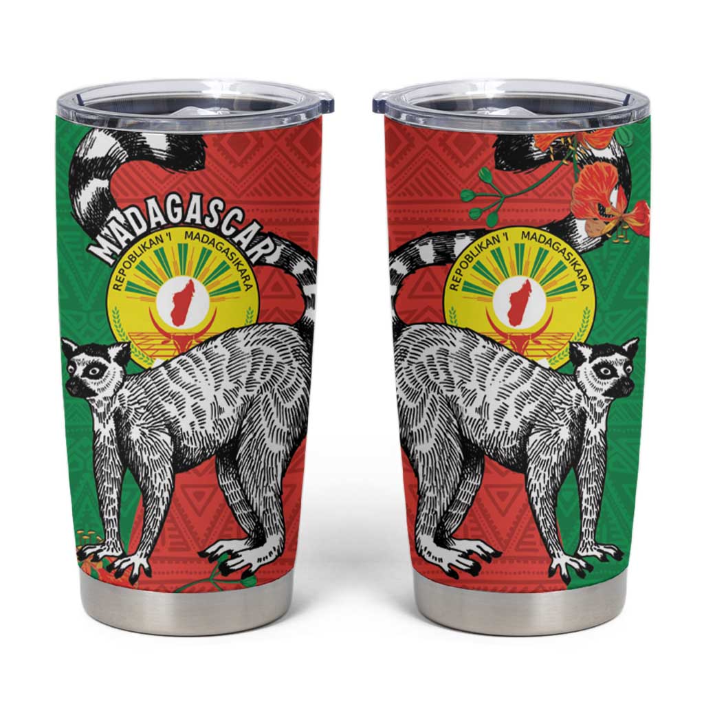 Happy Madagascar Independence Day Tumbler Cup Ring-Tailed Lemur With Seal Of Madagasikara